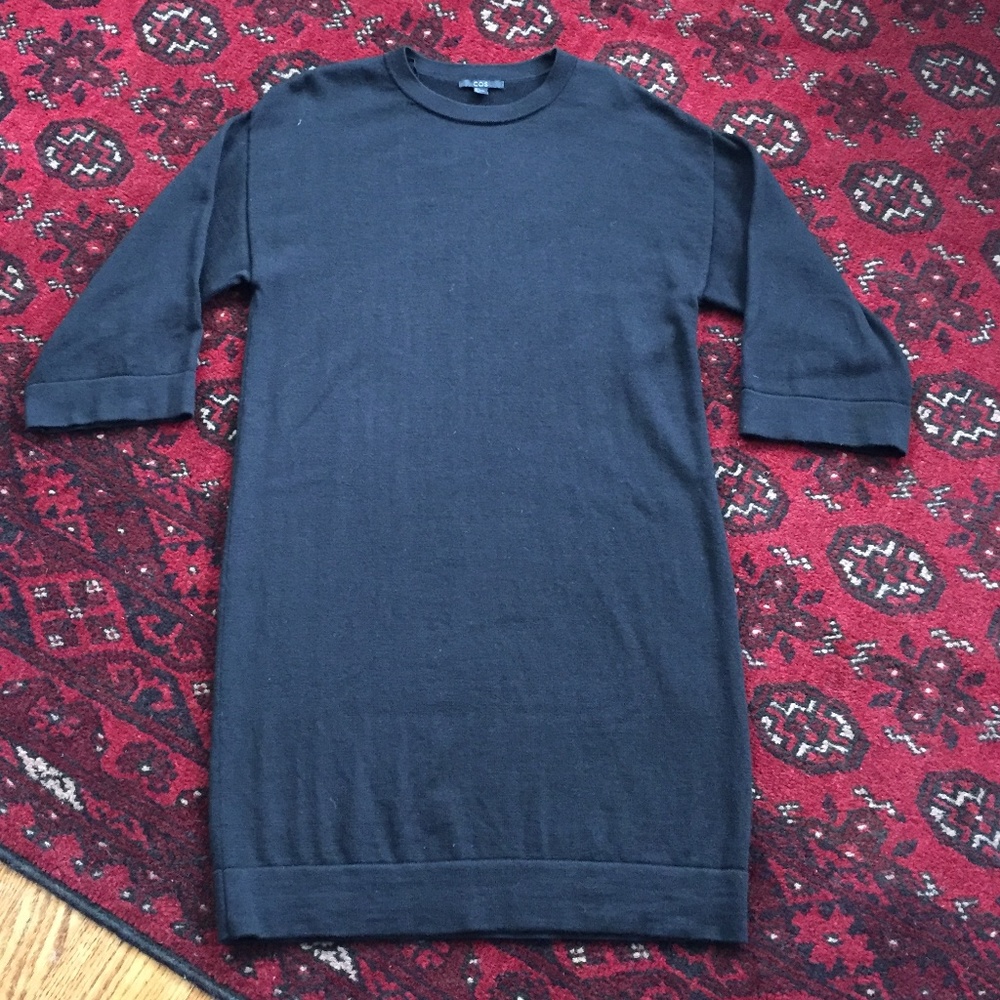 COS 100% Wool Black Sweater Dress S